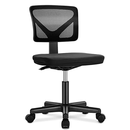 Desk Chair Armless Mesh Office Chair, Ergonomic Computer Desk Chair, No Armrest Small Mid Back Executive Task Chair with Lumbar Support and Swivel Rolling for Small Spaces, Black