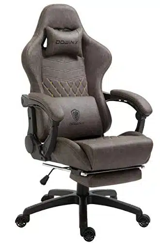 Dowinx Gaming Chair Office Chair PC Chair with Massage Lumbar Support, Vintage Style PU Leather High Back Adjustable Swivel Task Chair with Footrest (Brown)