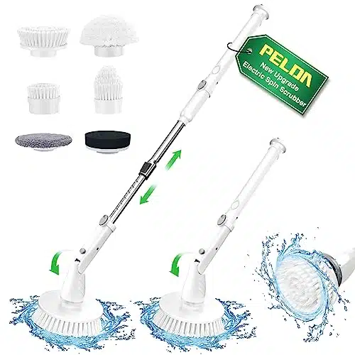 Electric Spin Scrubber, RPM Cordless Cleaning Brush with Replaceable Brush Heads & Adjustable Extension Long Handle Power Shower Scrubber for Cleaning Bathroom Tub Grout Floor Wall Sink Tile