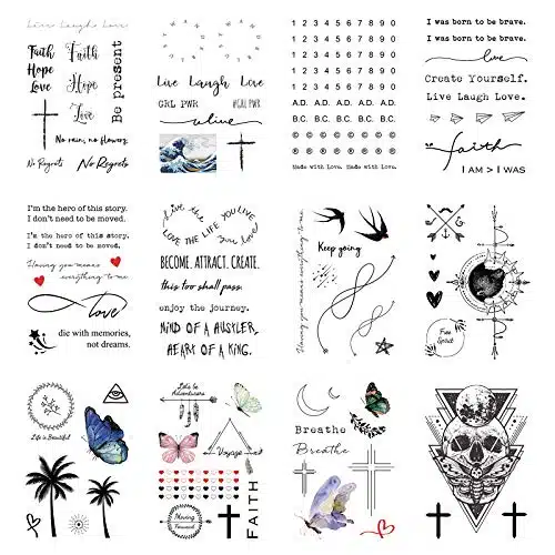 Everjoy Bohemian inspired Realistic Temporary Tattoos for Women and Men   Waterproof, Long lasting, and Meaningful Tattoo Designs including Butterfly, Moon, Sun, Love, Letters and Words