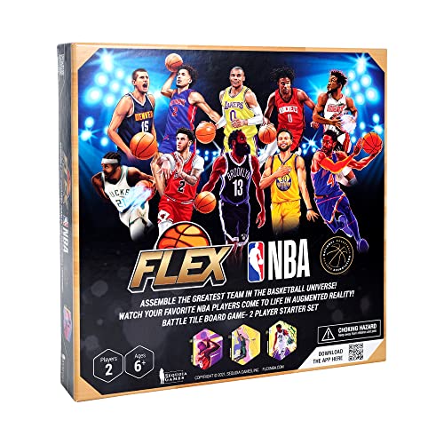 FLEX NBA TCG Game Deluxe Series Starter Set Two Player Board Game with Collectible Player Tiles Featuring Real NBA Basketball Stars Like Steph Curry & Lebron James for Ages Years +