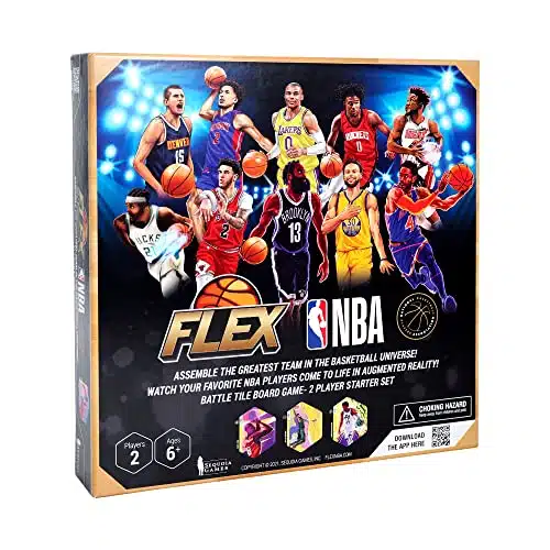 FLEX NBA TCG Game  Deluxe Series Starter Set  Two Player Board Game with Collectible Player Tiles Featuring Real NBA Basketball Stars Like Steph Curry & Lebron James  for Ages Years +
