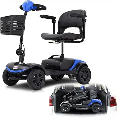 Folding Mobility Scooter for Seniors heel Scooter for Adults Electric Medical Scooter Compact for Travel   Electric Powered Wheelchair Device   Compact Heavy Duty Mobile (Light Blue)