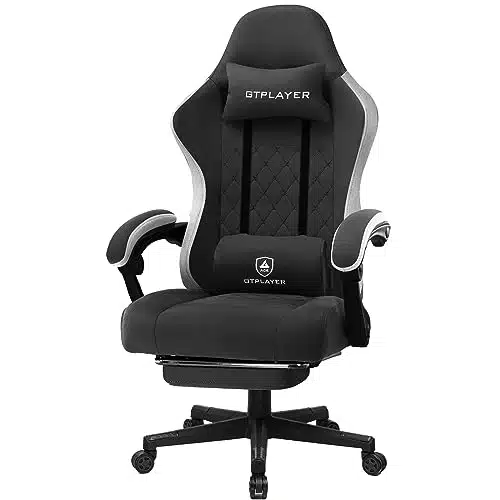 GTPLAYER Gaming Chair with Footrest Fabric Office Chair with Pocket Spring Cushion and Linkage Armrests, High Back Ergonomic Computer Chair with Lumbar Support Task Chair Black