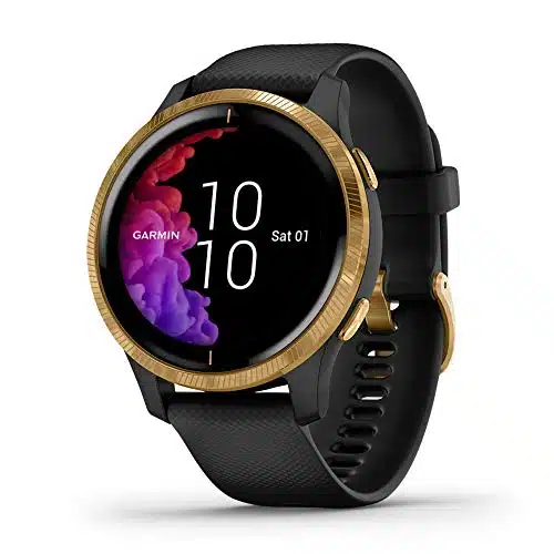 Garmin Venu, GPS Smartwatch, Bright Touchscreen Display, Features Music, Body Energy Monitoring, Animated Workouts, Pulse Ox Sensor and More, Gold with Black Band