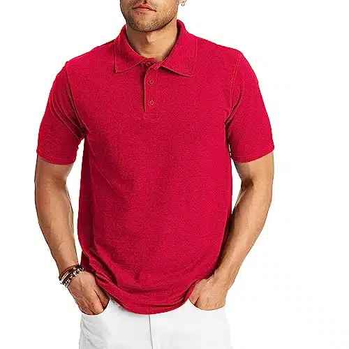 Hanes Men's Short Sleeve X Temp W FreshIQ Polo, Deep Red, Large