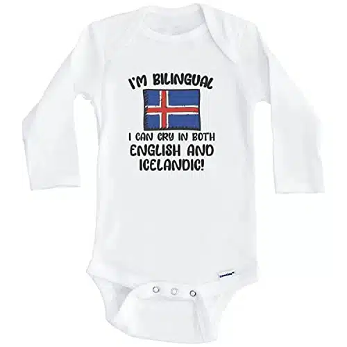 I'm Bilingual I Can Cry in Both English and Icelandic Funny Icelandic Flag Baby Bodysuit   Iceland One Piece (Long Sleeve), onths White
