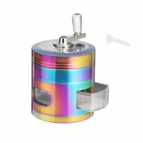 Inch Spice Grinder with Handle and scraper, Large Colorful Crank Grinder with Transparent Cover Kitchen Helper,Easy Clean, Rainbow