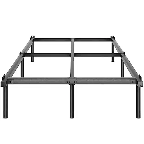 JOM Metal Bed Frame Queen Size   Inch Rails Bedframe for Box Spring and Mattress Simple Required Base Sturdy Black