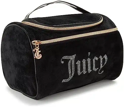 Juicy Couture Women's Cosmetics Bag   Hanging Travel Makeup and Toiletries Small Duffel Bag, Black