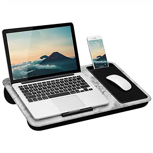 LAPGEAR Home Office Lap Desk with Device Ledge, Mouse Pad, and Phone Holder   White Marble   Fits up to Inch Laptops   Style No.