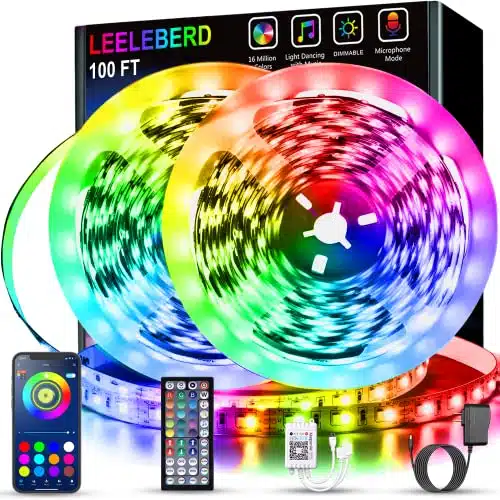 Leeleberd Led Lights for Bedroom ft (Rolls of ft) Music Sync Color Changing RGB Led Strip Lights with Remote App Control Bluetooth Led Strip, Led Lights for Room Home Kitchen Decor Party