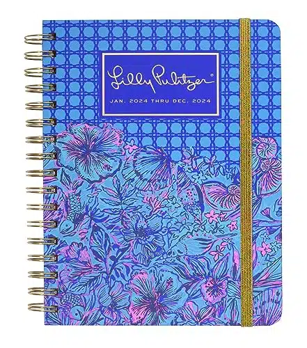 Lilly Pulitzer Daily Planner , Large Agenda Dated January   December , Weekly Planner with Monthly Calendar, Stickers, Pockets, & Spiral Binding, Hardcover Cute Planner, Shells n Bells