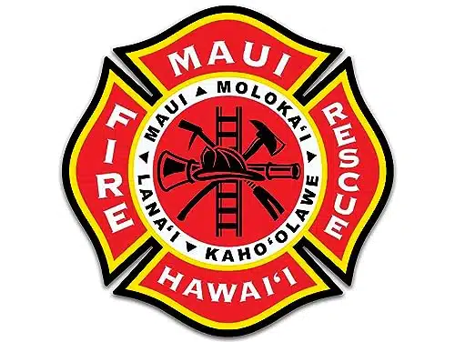Maltese Shaped Maui Fire Rescue Sticker (Firefighter Hawaii Vinyl Decal for car Truck or Engine (inch)