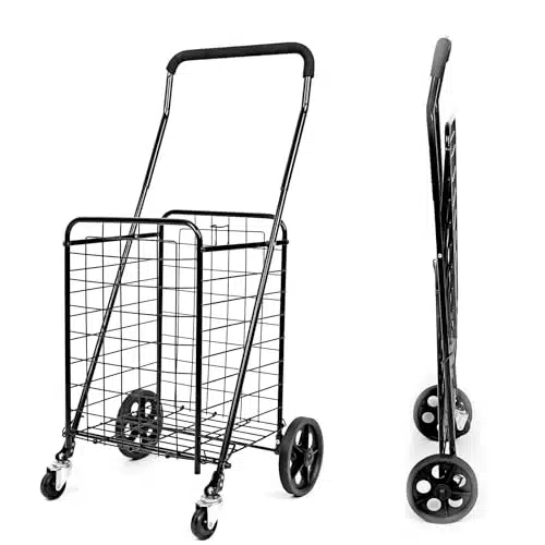 MaxWorks lb. Capacity Folding Shopping Cart with Swivel Wheels Improved Design Easy To Install Wheels