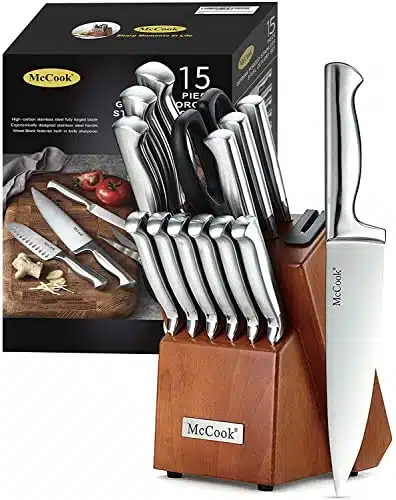 McCook Knife Sets, German Stainless Steel Kitchen Knife Block Sets with Built in Sharpener
