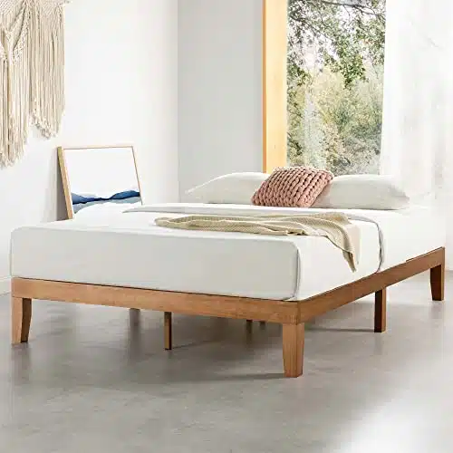 Mellow Classic Solid Wood Platform Bed Frame wWooden Slats (No Box Spring Needed), Natural, Queen Size
