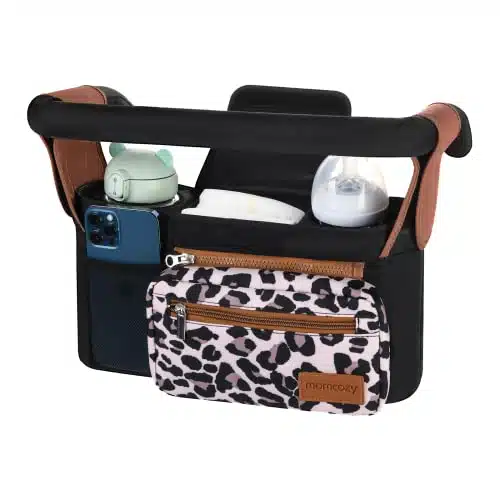 Momcozy Universal Baby Stroller Organizer, Insulated Cup Holder, Detachable Zippered Pocket, Adjustable Shoulder Strap, Large capacity for baby essentials, Compact Design Fits Any Strollers