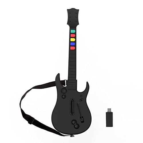 NBCP Guitar Hero Controller PC, Wireless PlayStation PSPC Guitar Hero Guitar with Dongle for Clone Hero, Guitar Hero Rock Band Games Black