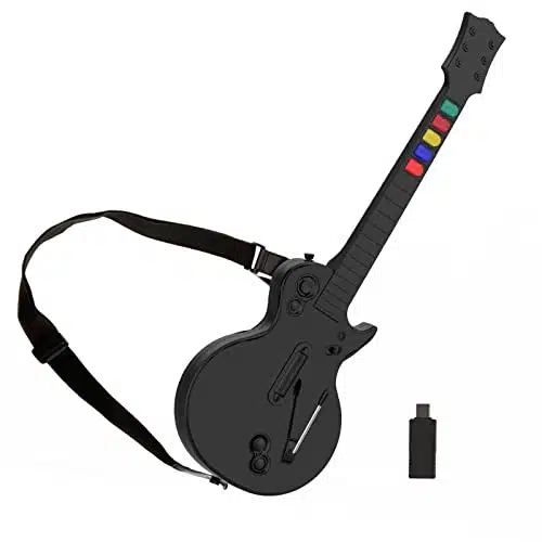 NBCP PC Guitar Hero Controller, Wireless PSGuitar Hero with Dongle for PC,Playstation Guitar Hero Rock Band Would Tour Clone Hero Games   Black