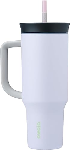 Owala Stainless Steel Triple Layer Insulated Travel Tumbler with Spill Resistant Lid, Straw, and Carry Handle, BPA Free, oz, Purple (Bunny Hop)
