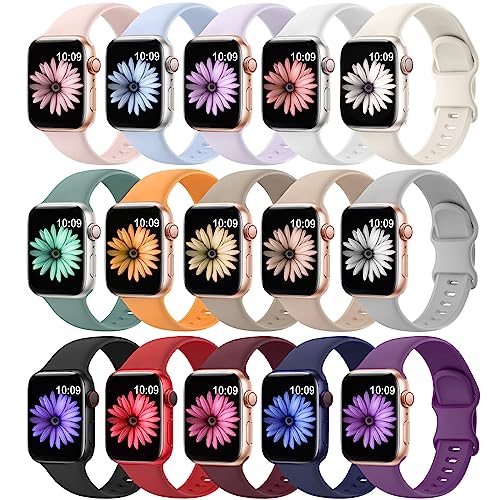 Pack Soft Silicone Bands Compatible with Apple Watch Band mm mm mm mm mm mm for Women Men,Waterproof Sport bands Replacement Strap Wristbands for iWatch SE Series