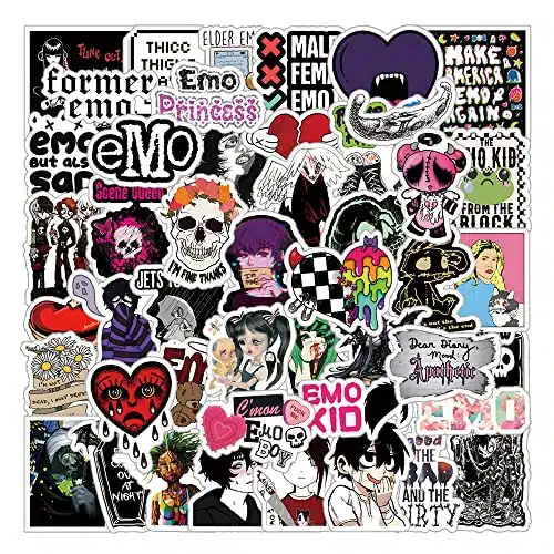 Pcs Emo Stickers Pack, Depressed Decadent Mood Aesthetic Waterproof Vinyl Sticker Decals for Water Bottle,Skateboard,Laptop,Phone,Journaling,Scrapbooking  Gifts for Adults Teens Kids (Emo)