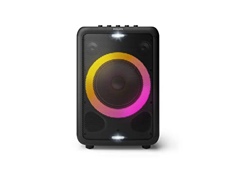 Philips XBluetooth Party Speaker with Deep bass, Up to Hours Battery, Party Lights and Karaoke Effects, Microphone and Guitar Input, Audio in, USB Charging, Built in Trolley, TAX