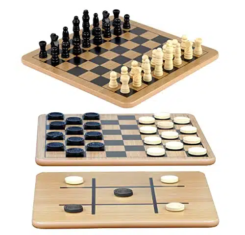 Regal Games   Reversible Wooden Board for Chess, Checkers & Tic Tac Toe   Interlocking Wooden Checkers and Standard Chess Pieces   for Age to Adult for Family Fun