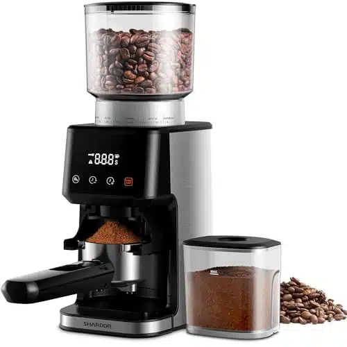 SHARDOR Anti static Conical Burr Coffee Bean Grinder for Espresso with Precision Timer, Touchscreen Adjustable Electric Burr Mill with Precise Settings for Home Use, Brushed Stainless Steel