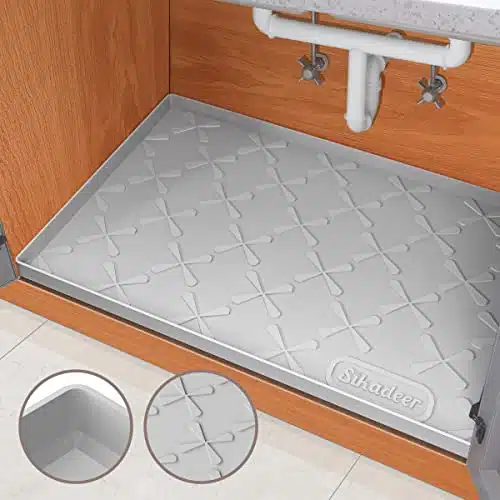 SIKADEER Under Sink Mat for Kitchen Waterproof, x Silicone Cabinet Liner Mat for Bathroom Under Sink Organizer with Raised Edge Protector Drips Leaks Spills Tray Under Sink Matt for Kitchen