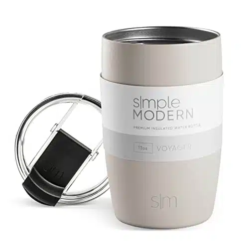 Simple Modern Travel Coffee Mug Tumbler with Flip Lid  Reusable Insulated Stainless Steel Cold Brew Iced Coffee Cup Thermos  Gifts for Women Men Him Her  Voyager Collection  oz  Almond Birch