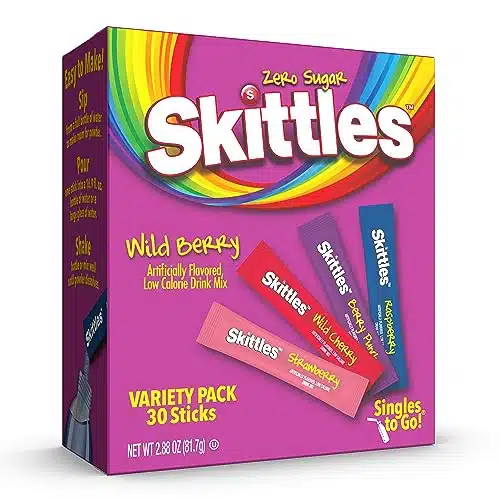 Skittles Count Singles To Go Wild Berry Variety Pack, Powdered Drink Mix, Zero Sugar, Low Calorie, Includes ild Berry Flavors, Total Servings