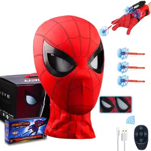 Spider Hero Mask Remote Control Movable Mechanical Eyes Spider Super Hero Full Mask Moving Lenses Cosplay Wearable Movie Prop Mask Homecoming mask Man for Birthday Halloween And Christmas Gift.