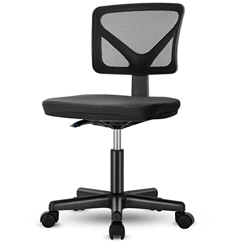 Sweetcrispy Office Computer Desk Chair, Ergonomic Low Back Mesh Rolling Work Swivel Chairs with Wheels, Armless Comfortable Seat Lumbar Support for Home,Bedroom,Study,Student,Adults, Black