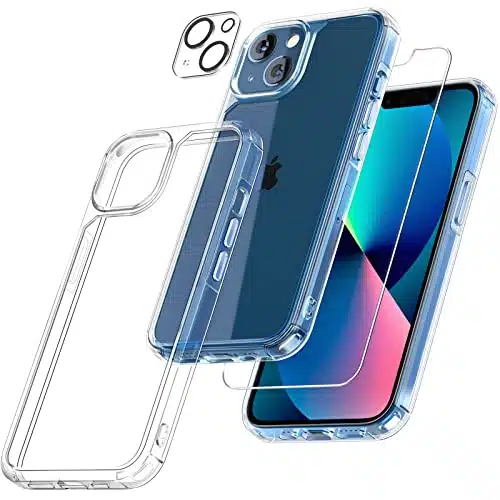 TAURI in Designed for iPhone Case Clear, [Not Yellowing] with X Tempered Glass Screen Protector + X Camera Lens Protector, [Military Grade Drop Tested] Shockproof Slim Phone Case inch