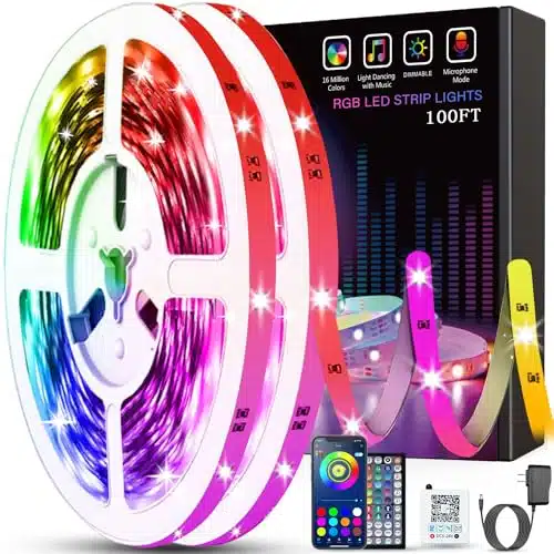 Tenmiro Led Lights for Bedroom ft (Rolls of ft) Music Sync Color Changing Strip Lights with Remote and App Control RGB Strip, for Room Home Party Decoration