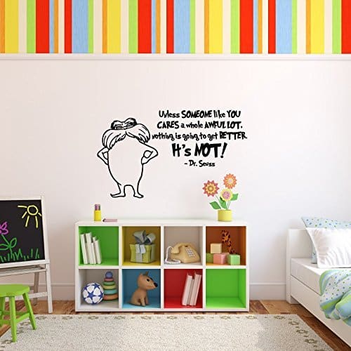 The Lorax Character and Quote Unless Someone Like You Care A Whole Awful Lot Vinyl Wall Decal Childrens Book Character Home Decor for Kids Room, Nursery