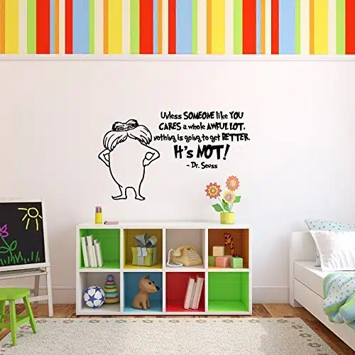 The Lorax Character and Quote Unless Someone Like You Care A Whole Awful Lot Vinyl Wall Decal Childrens Book Character Home Decor for Kids Room, Nursery
