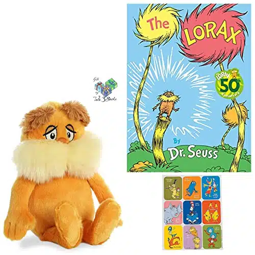 The Lorax by Dr. Seuss Hardcover, Dr Seuss Plush Toy Book Character Stuffed Animal, Stickers, and Gift   Book Bag (Educational Gift Set with Invaluable Lessons of Helping Others and The Environment)