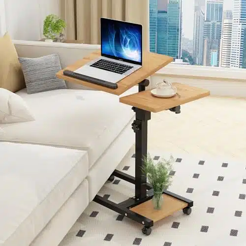 TigerDad Mobile Adjustable Height Laptop Stand PC Computer Portable Notebook Swivel Laptop Desk Rolling Table Desk Cart Tiltable with Wheels Casters& Mouse Pad Table