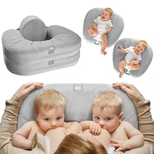 TwinGo Nurse & Lounge Pillow (Grey)   Breastfeeding Pillow for Twins or Two Lounge Pillows  uses  XS to Plus Size Woman  Preemie + mo Babies