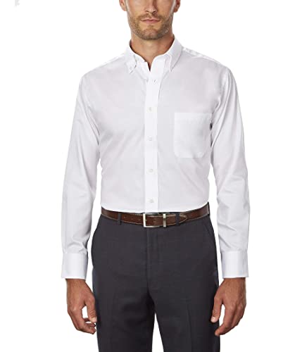 Van Heusen mens Regular Fit Twill Solid Button Down Collar Dress Shirt, White, Large US