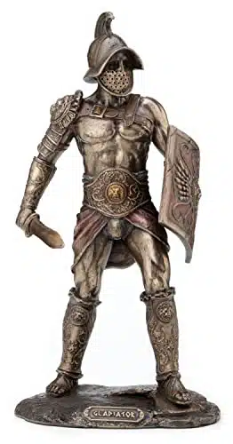 Veronese Design Tall Spartacus Roman Gladiator Wielding Sword and Shield Statue Cold Cast Resin Antique Bronze Finish Sculpture