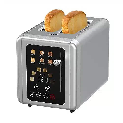 WHALL Touch Screen Toaster slice, Stainless Steel Digital Timer Toaster with Sound Function, Smart Extra Wide Slots Toaster with Bagel, Cancel, Defrost, Bread Types & Shade Settings