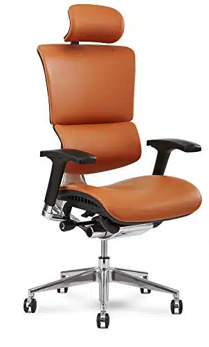 X Chair XHigh End Executive Chair, Cognac Leather with Headrest   Ergonomic Office SeatDynamic Variable Lumbar SupportFloating ReclineStunning AestheticAdjustablePerfect for Office or Boardroom