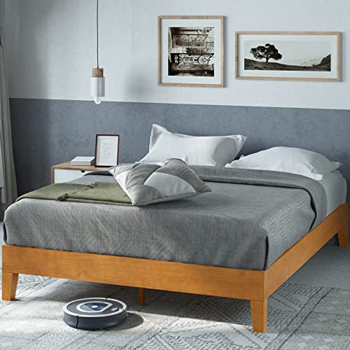 ZINUS Alexis Deluxe Wood Platform Bed Frame Solid Wood Foundation No Box Spring Needed Wood Slat Support Easy Assembly, Rustic Pine, Queen