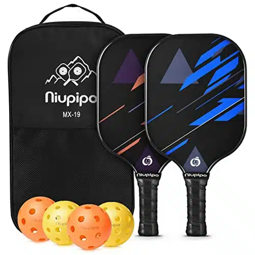 niupipo Pickleball Paddles, Lightweight Pickleball Rackets wFiberglass Surface, Pickleball Set of Balls and Pickleball Bag