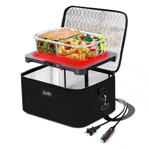 Aotto Portable Oven, V, V, V Food Warmer, Portable Mini Personal Microwave Heated Lunch Box Warmer for Cooking and Reheating Food in Car, Truck, Travel, Camping, Work, Home, Black