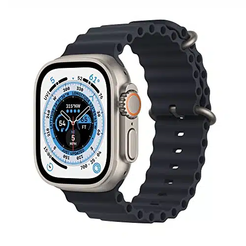 Apple Watch Ultra [GPS + Cellular mm] Titanium Case with Midnight Ocean Band, One Size (Renewed)